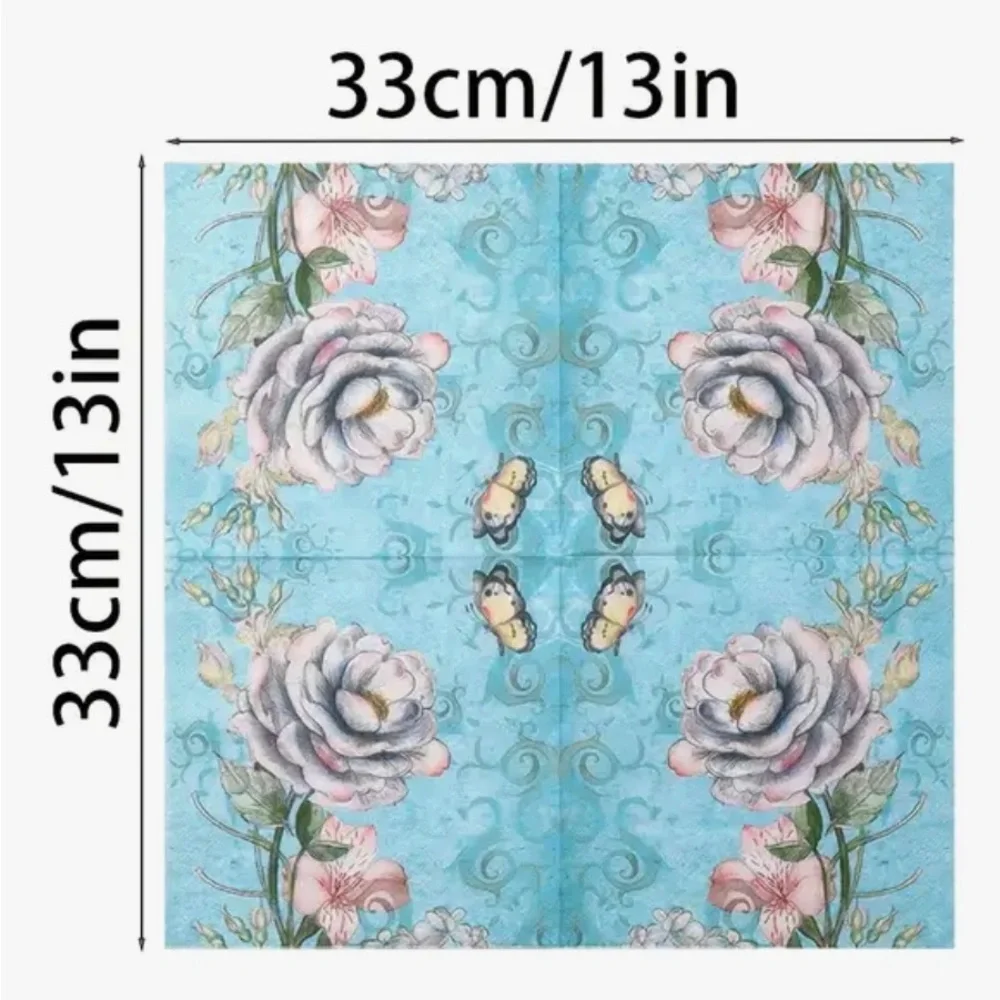 Floral Rose on Blue Luncheon Paper Napkins, 20 ct